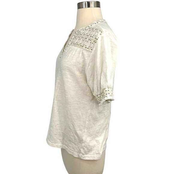 NWT Cold & Indi Camiseta White Top V Neck Size S Embroided Peasant - Picture 5 of 10